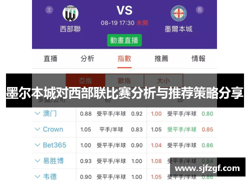 墨尔本城对西部联比赛分析与推荐策略分享